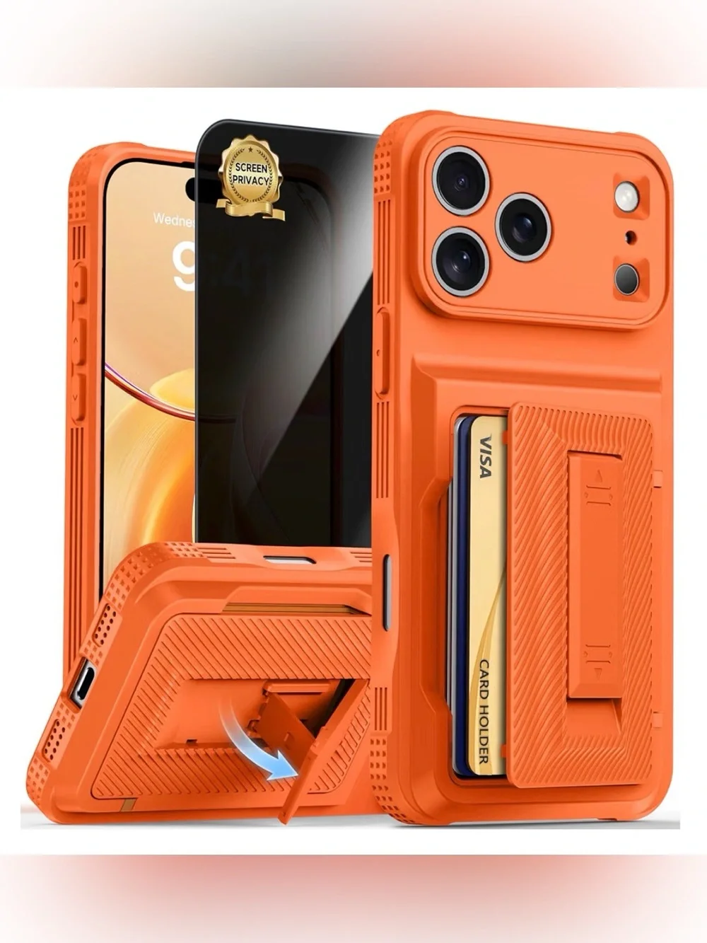 iPhone 17 Pro Rugged Wallet Case with Card Holder — Orange NEW sturdy case
